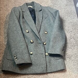 Sezane Gray Double-Breasted Blazer